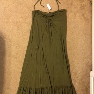 TALL Olive Green Tea Length Midi Halter Dress